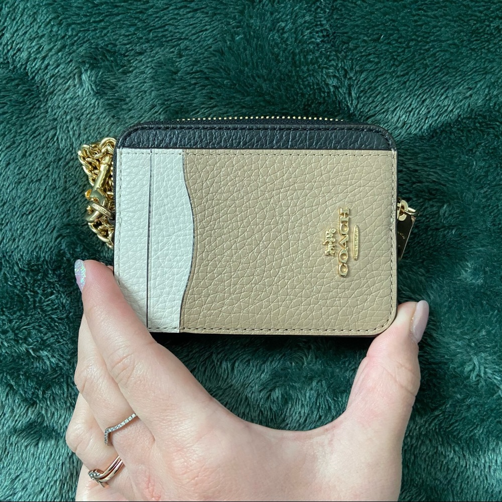 Coach Zip Card Case In Colorblock Refined Pebble Leather Brand New